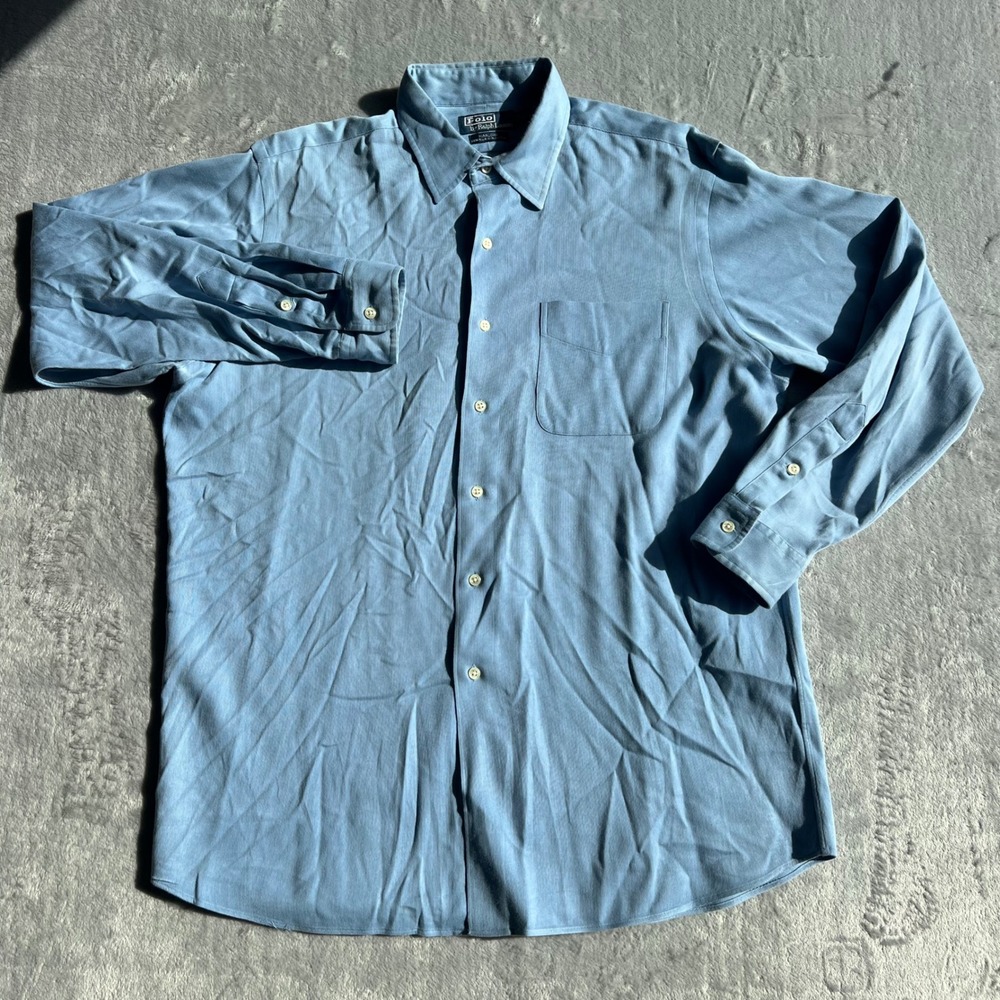 Polo Ralph Lauren Marlowe Shirt Mens Large Blue Silk Cotton Button Down Preppy